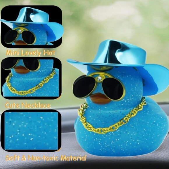 Laser Blue Cowboy Rubber Duck Car Dashboard Decoration, With DIY Accessories - Picture 4 of 7
